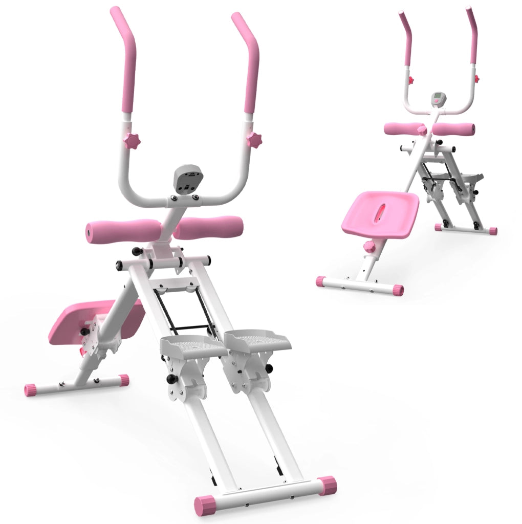 Stepper e attrezzo per addominali 2 in 1 pieghevole rosa e bianco