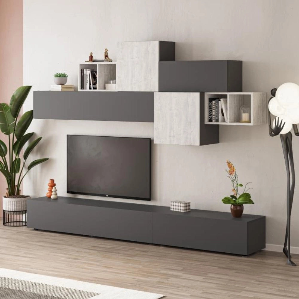 Parete attrezzata Tromen 260 cm. antracite e bianco vintage MTV234478