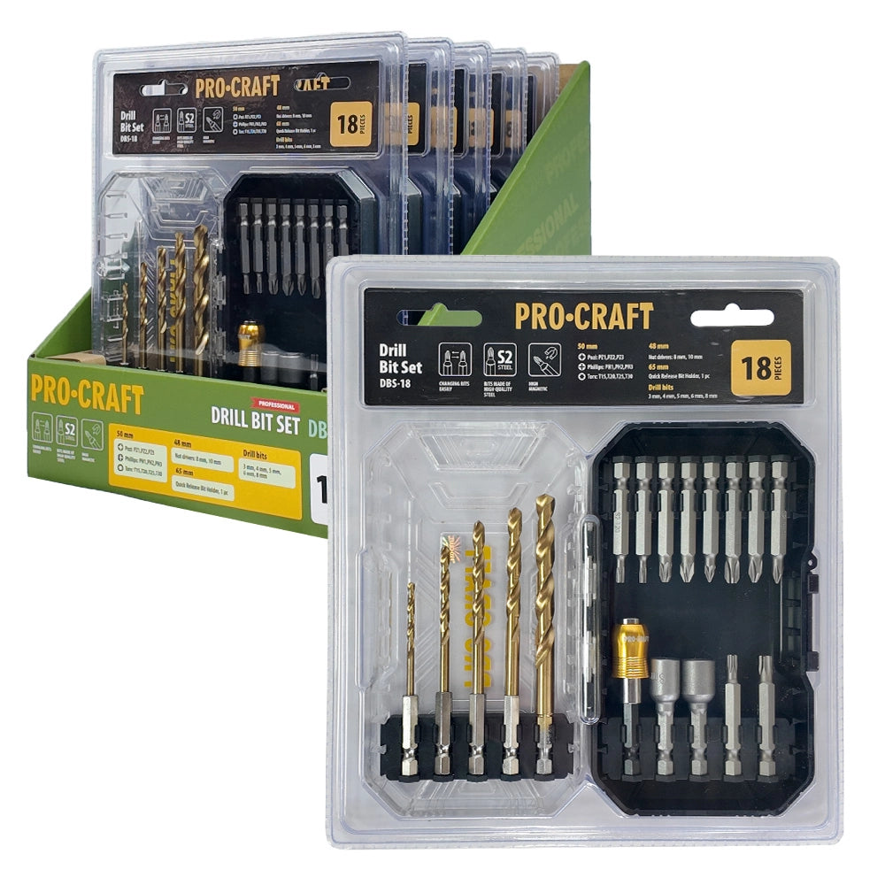 Set punte e bit Procraft DBS-18, 18 pezzi, S2