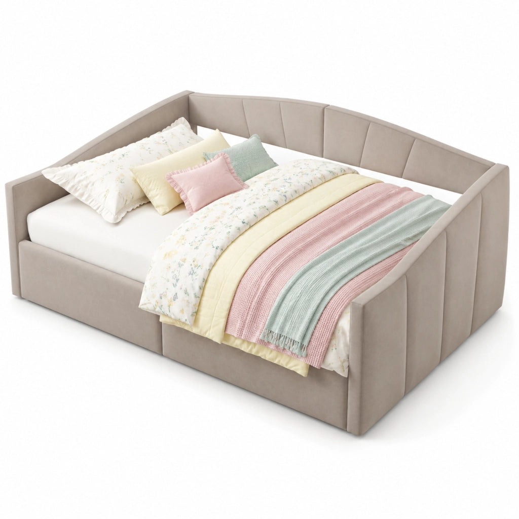 Letto imbottito 140x200 cm con contenitore idraulico e rete a doghe in velluto grigio chiaro