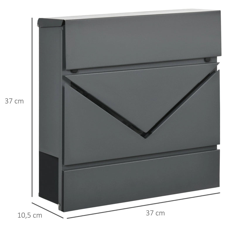 Cassetta postale da parete 37 x 10,5 x 37 cm in acciaio grigio con serratura