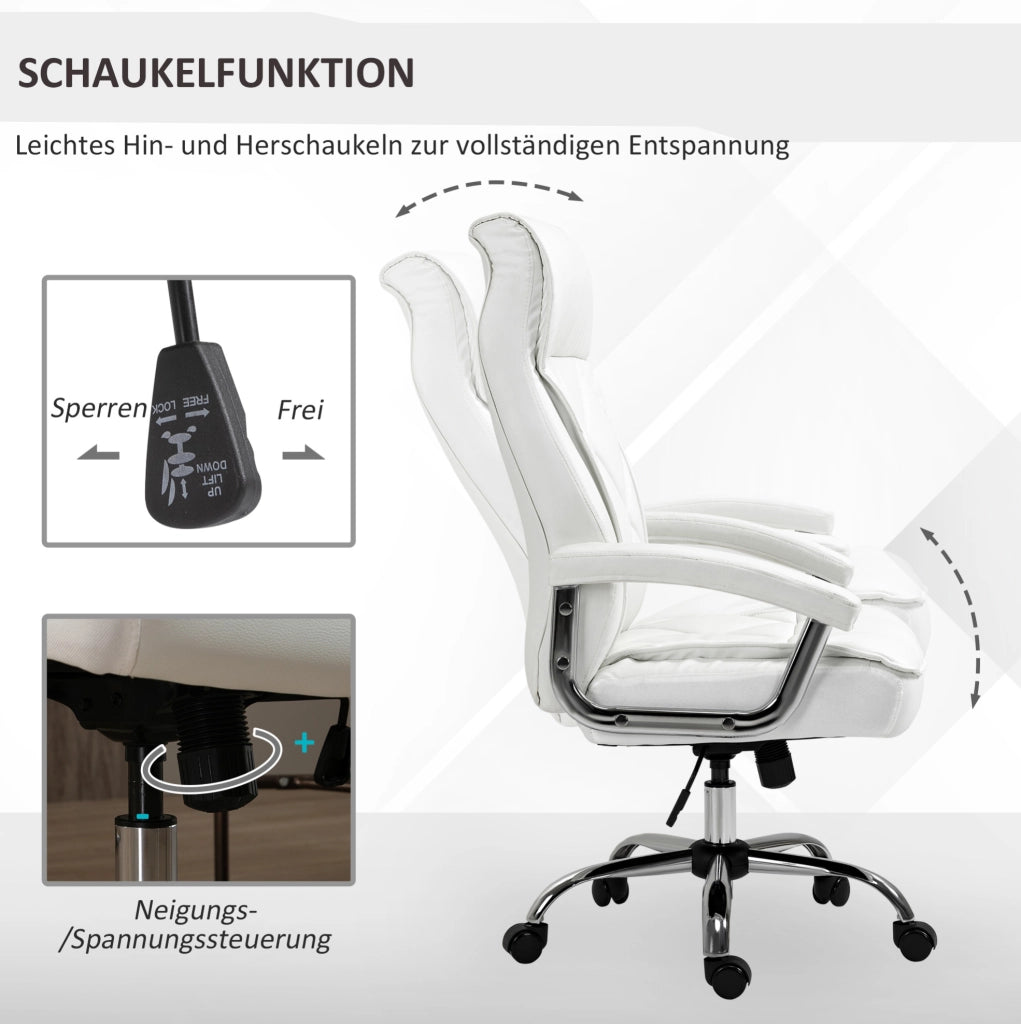 Sedia da ufficio ergonomica 66x69x121 cm in similpelle bianca, regolabile e girevole
