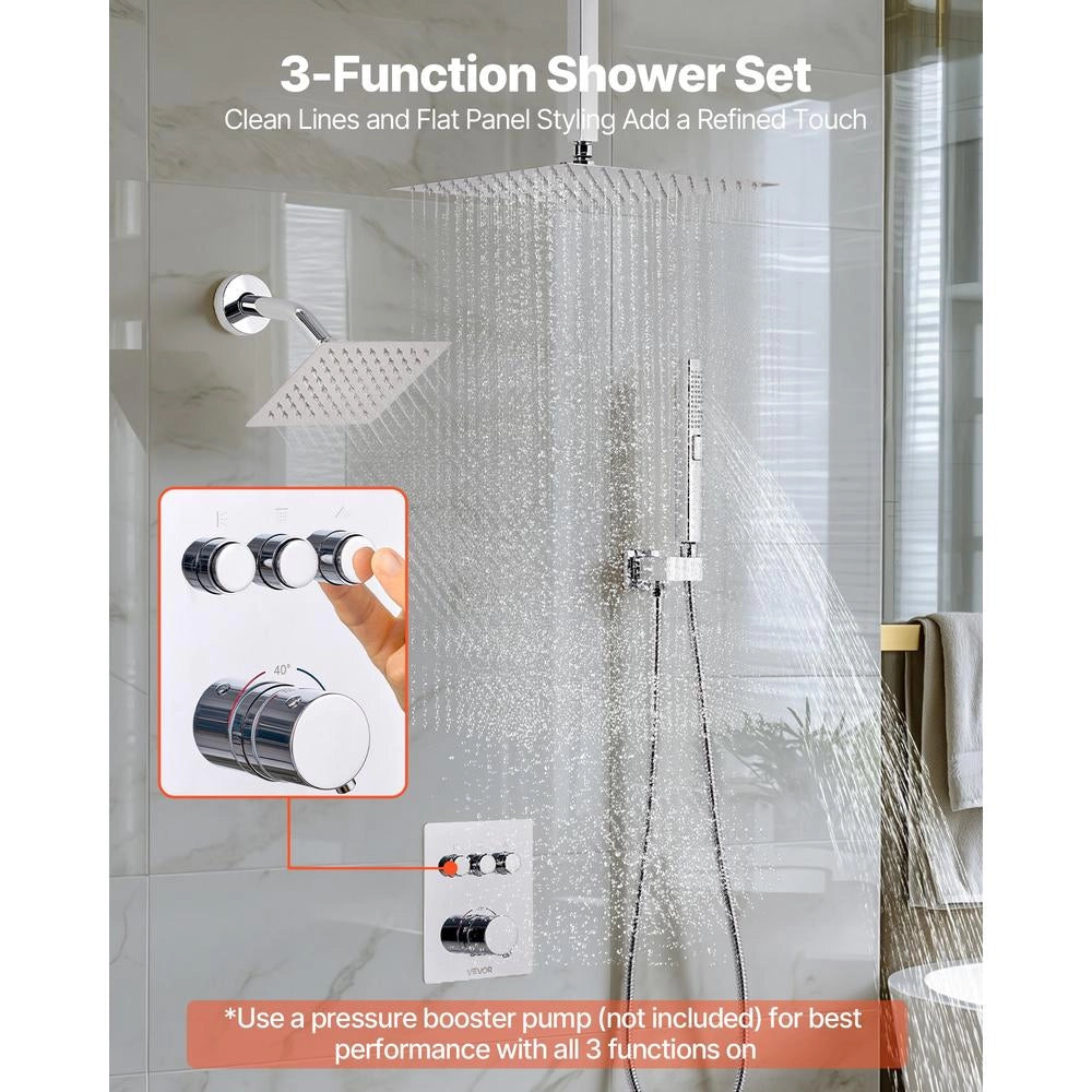 FS10281-CP-G Set Doccia Termostatico con Soffione a Pioggia 304 mm e Doccetta, in Ottone Cromato 3 Funzioni per Bagno