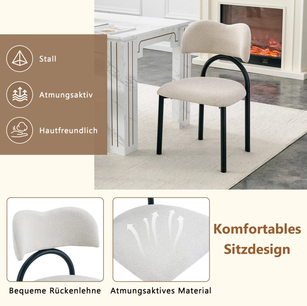Set di 2 sedie imbottite beige con struttura in metallo nero