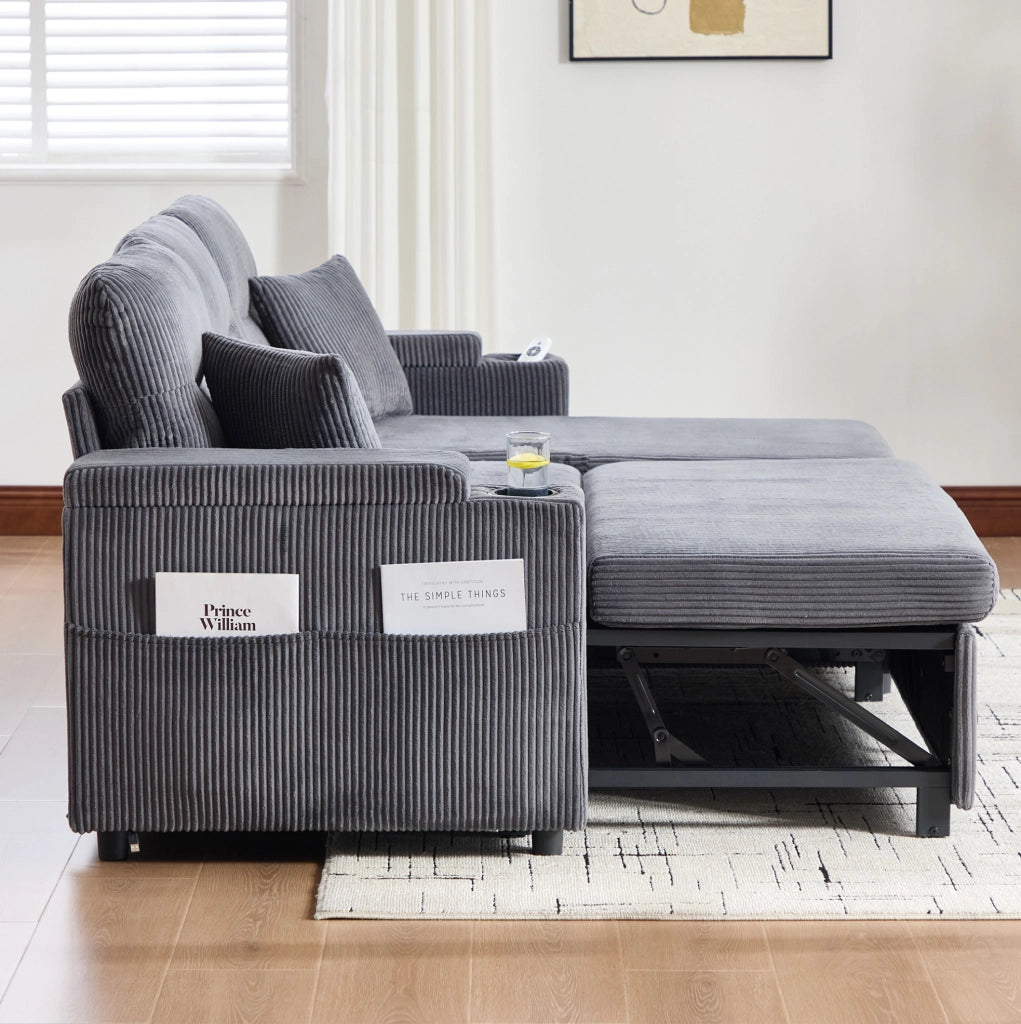 Divano letto 3 posti 212,5 x 136 x 86 cm grigio carbone con contenitore