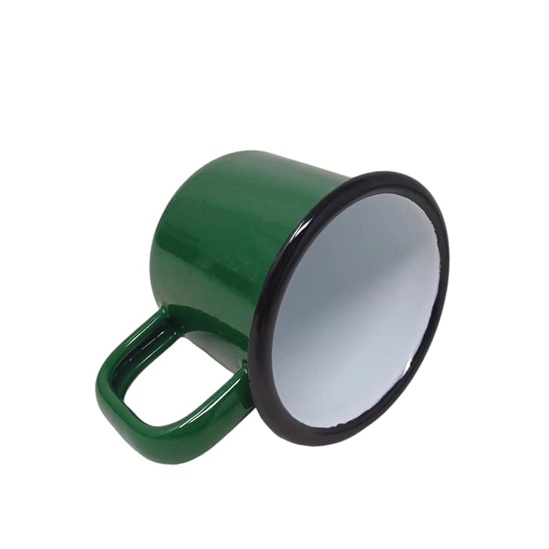 2 tazze in smalto da 250 ml, verde scuro con bordo nero