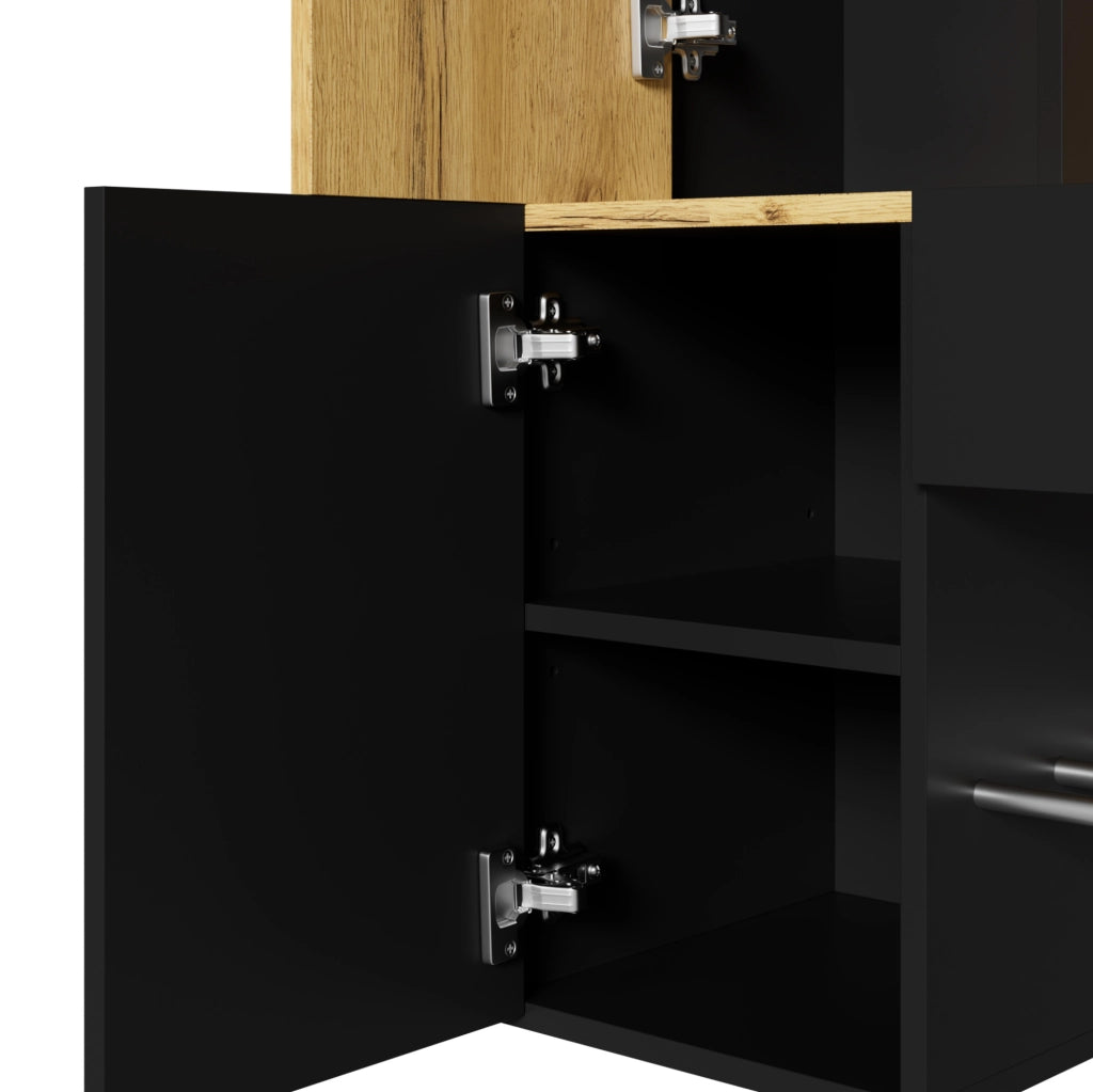 Mobile da ingresso in MDF con specchio e scarpiera nero e naturale