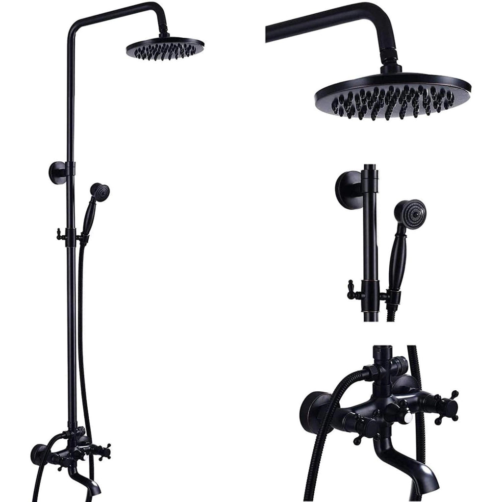 Set rubinetteria doccia in bronzo oliato, sistema doccia completo con soffione doccia 8, 2 maniglie a croce, montaggio a parete, miscelatore per doccia e vasca, rubinetteria da parete
