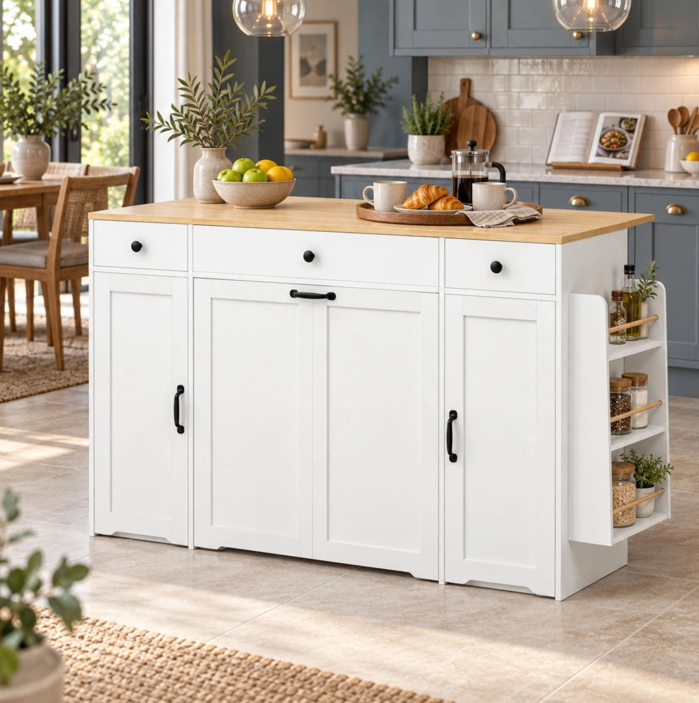 Credenza da cucina bianca con 3 cassetti e 2 ante