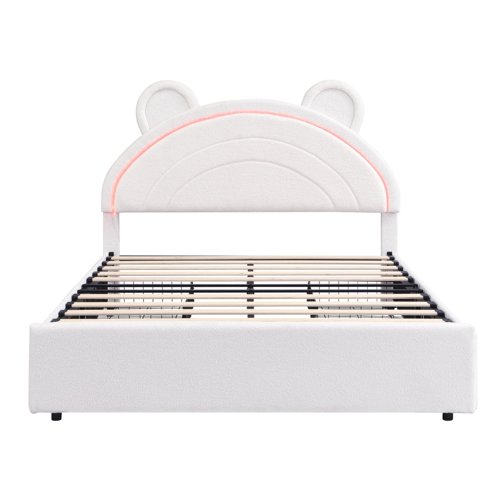 Letto imbottito per bambini 140 x 200 cm beige con 4 cassetti e LED