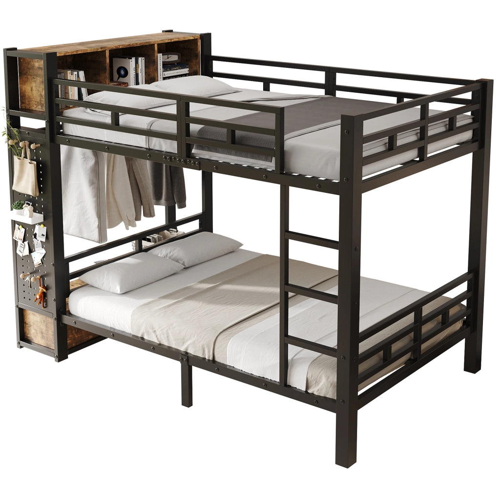 Letto a castello 120x200 cm con contenitori, nero e noce scuro