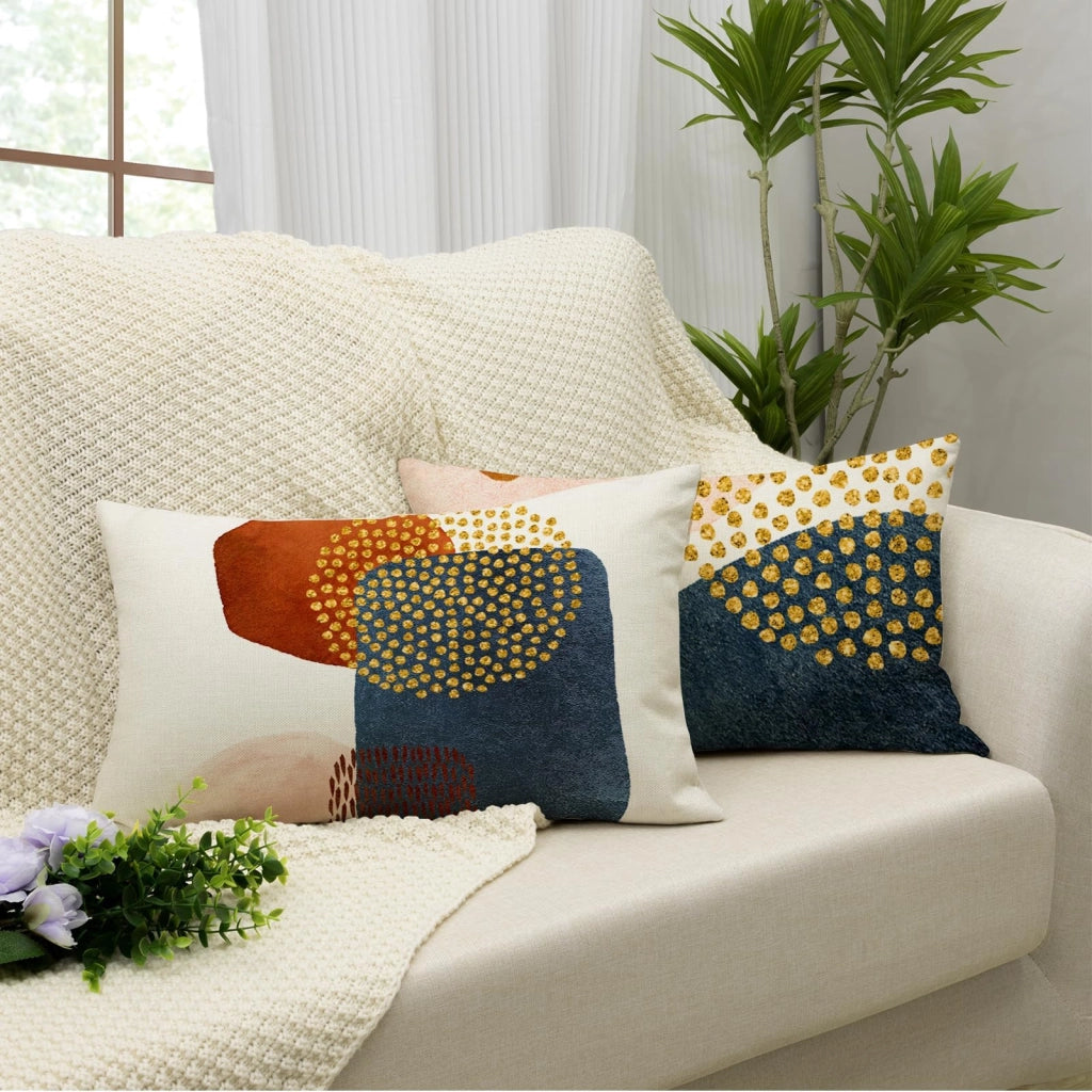 Set di 4 federe decorative, 30x50 cm, in lino, motivo astratto, stile boho