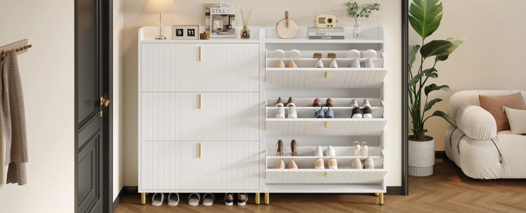 Set di 2 scarpiere 80 x 23,5 x 123,5 cm bianche in MDF per ingresso