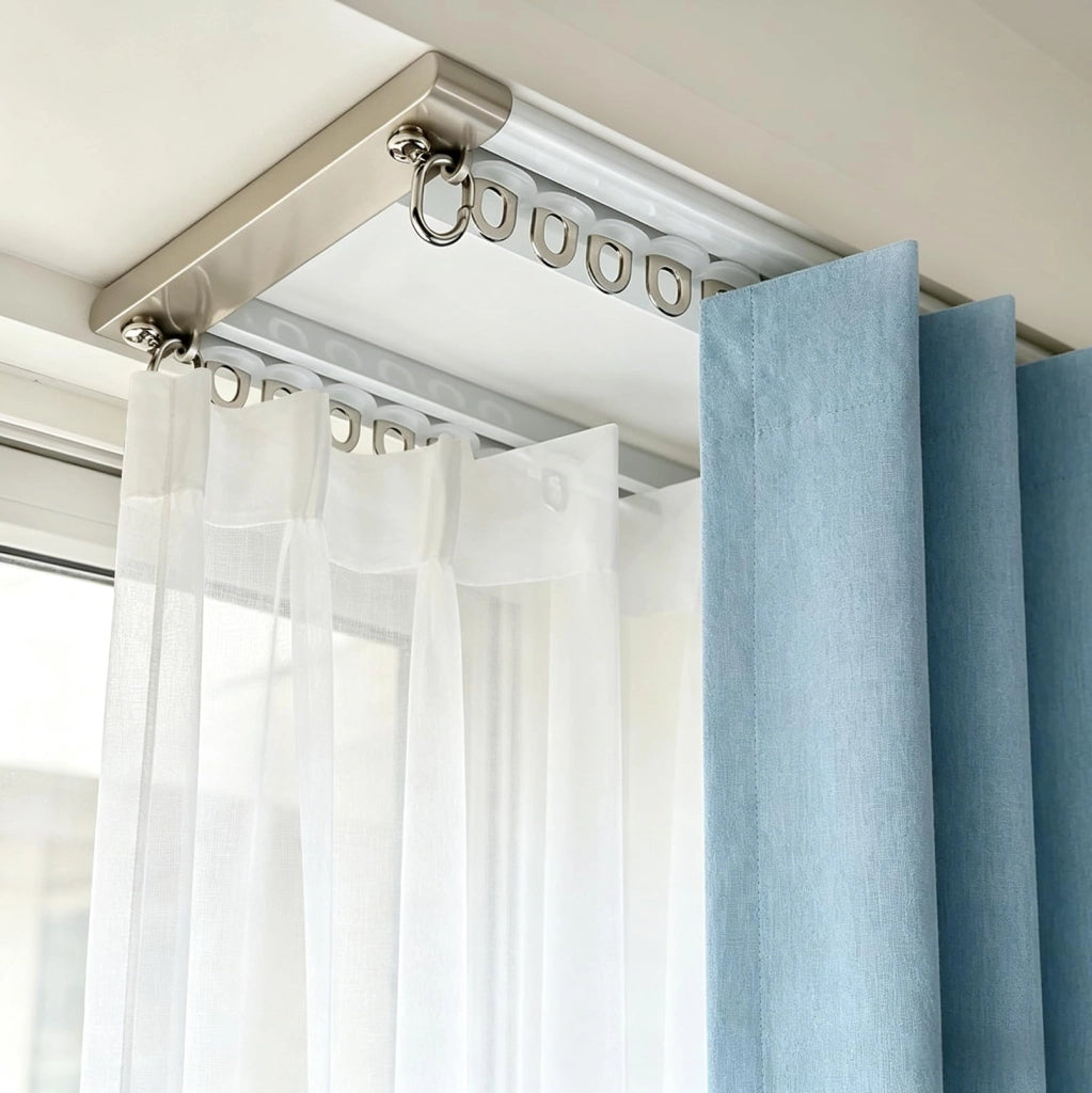 Binario doppio per tende a soffitto, 4 metri, alluminio, silenzioso