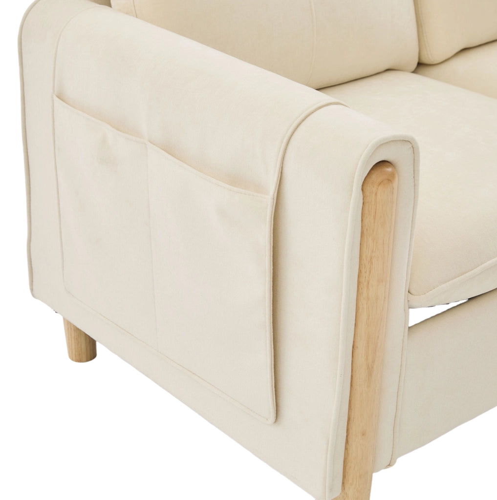 Divano modulare a 4 posti in ciniglia beige con 2 pouf contenitore