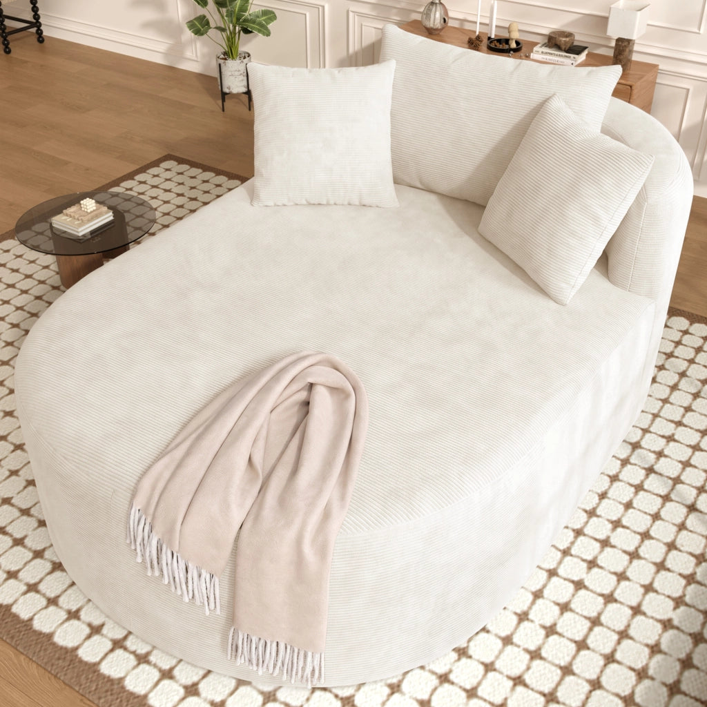 Poltrona relax ovale in velluto a coste beige chiaro, seduta profonda