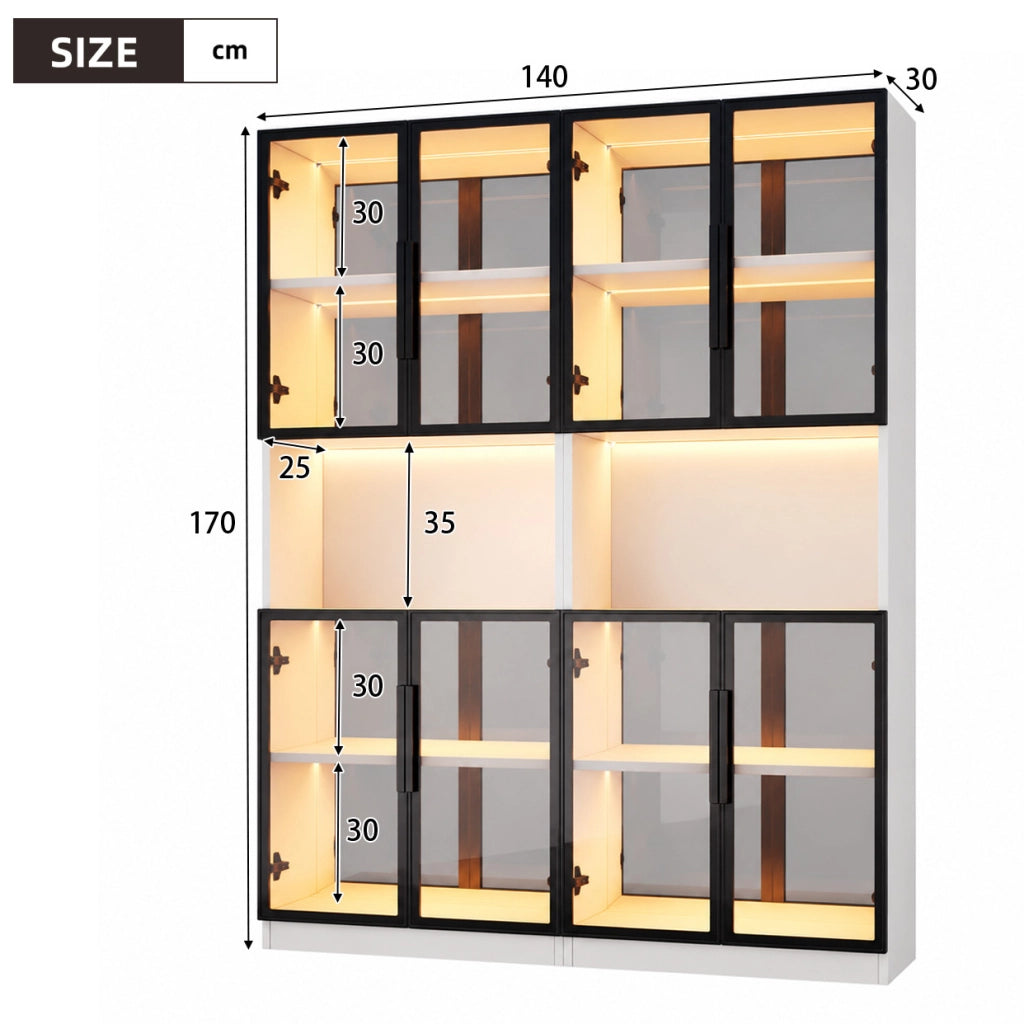 Set 2 Vetrine LED con Specchio e Ante in Vetro Grigio