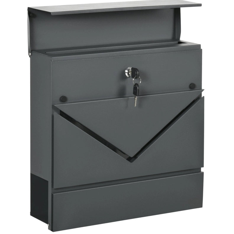 Cassetta postale da parete 37 x 10,5 x 37 cm in acciaio grigio con serratura