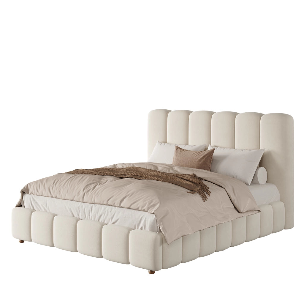 Letto matrimoniale contenitore 140x190 cm con sollevamento idraulico, velluto beige