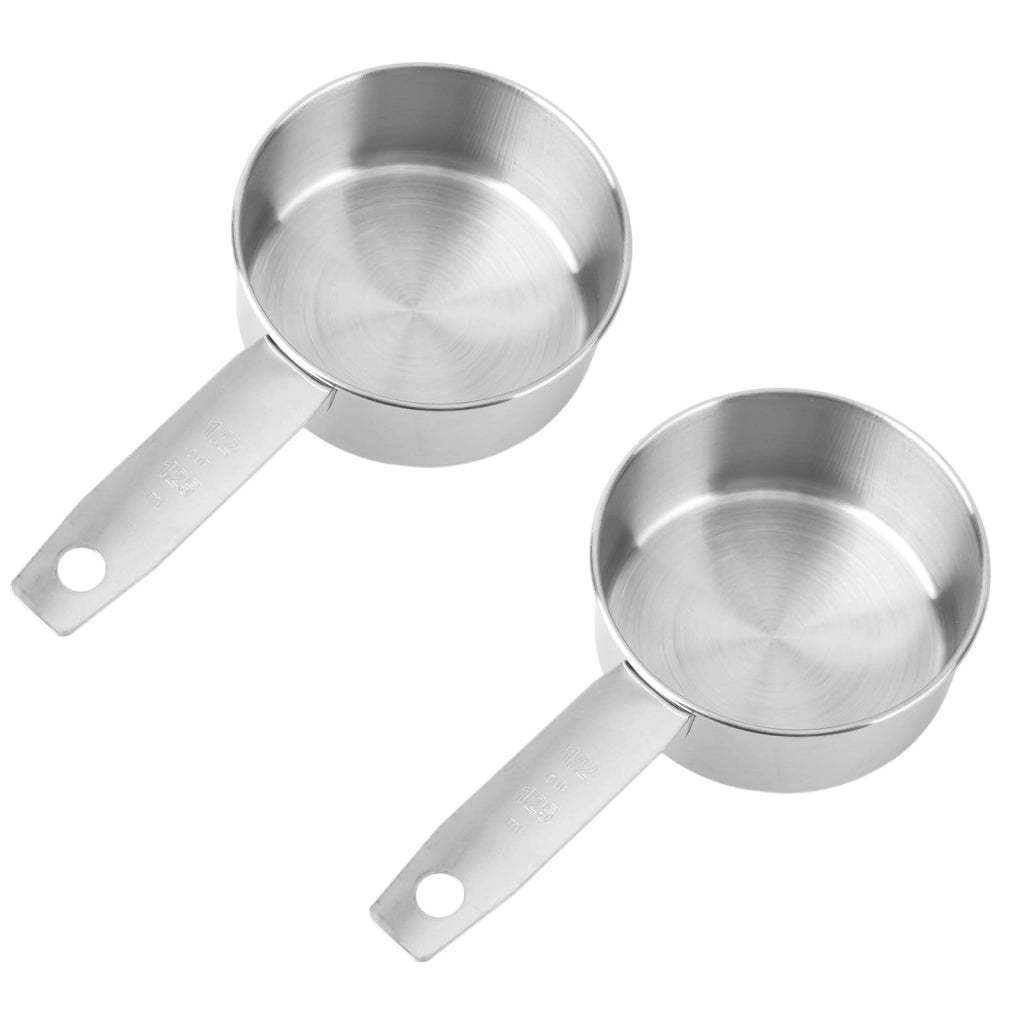 Set da 2: tazze da 125 ml e cucchiaini dosatori, in acciaio inossidabile, colore argento