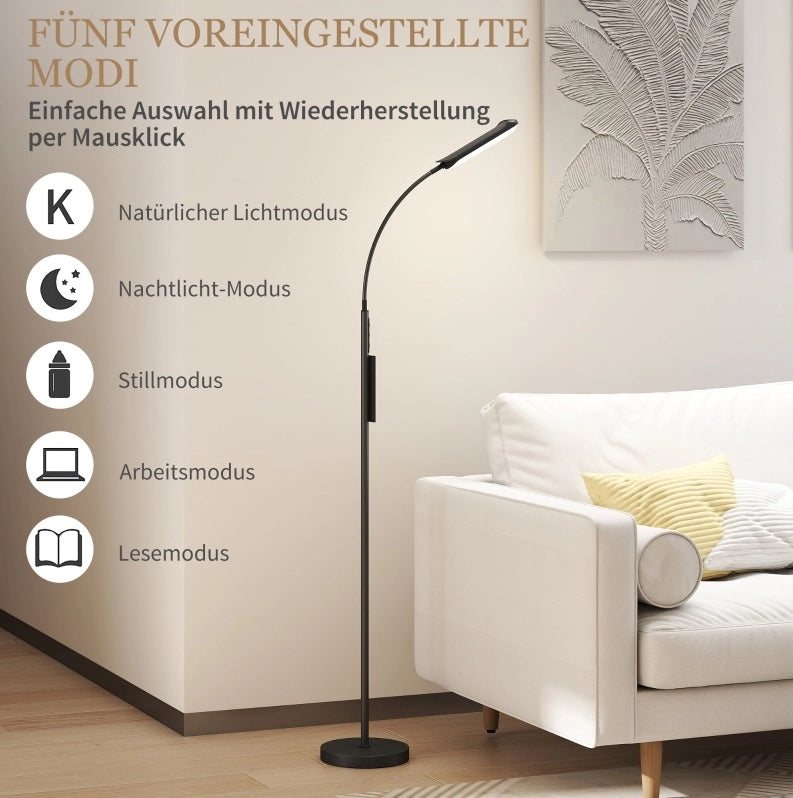Lampada da terra LED nera dimmerabile con telecomando e timer