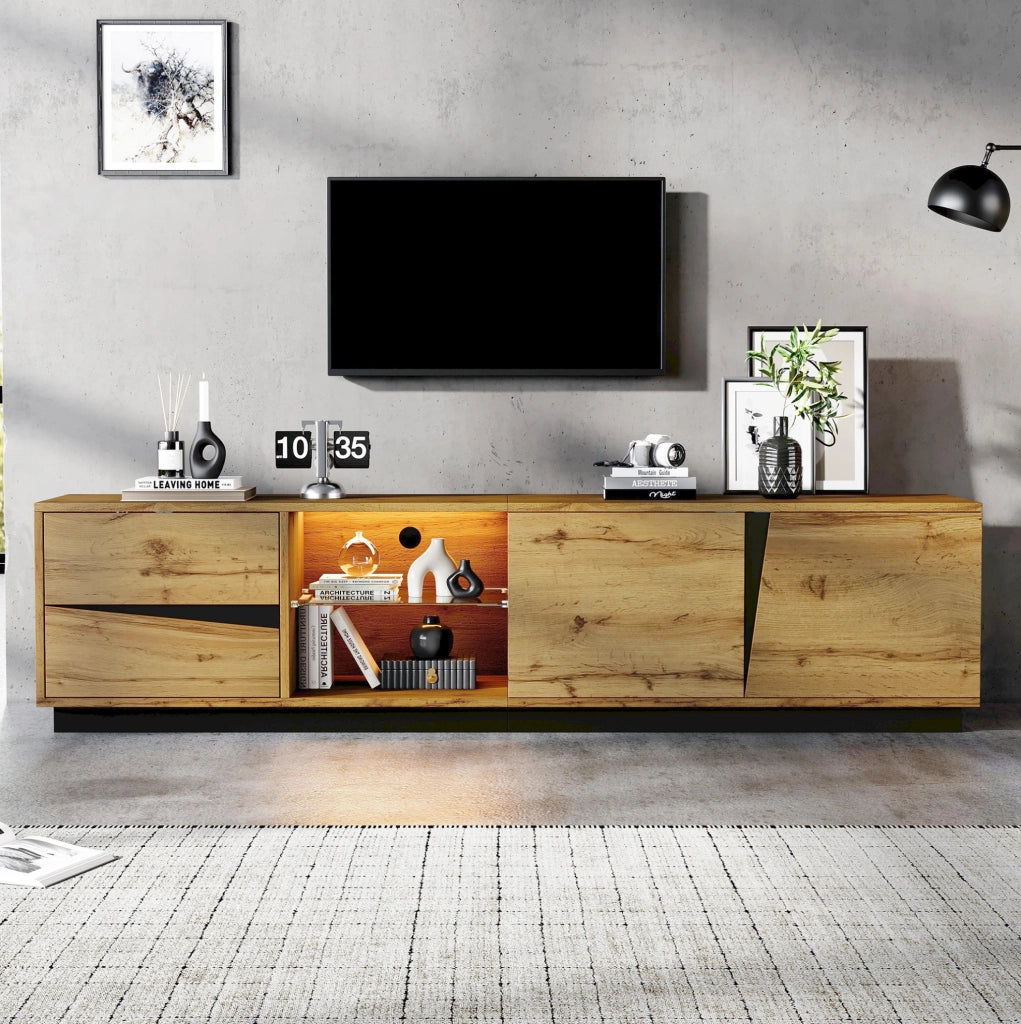 Mobile TV 180 × 35 × 45 cm in MDF con LED, 2 cassetti e 2 ante