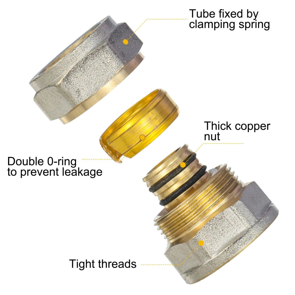 2 raccordi a compressione a bussola, filettatura interna 1/2", lunghezza 20 mm, in ottone
