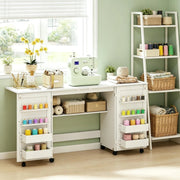 Tavolo da cucito pieghevole 160x40x81,5 cm bianco con contenitori