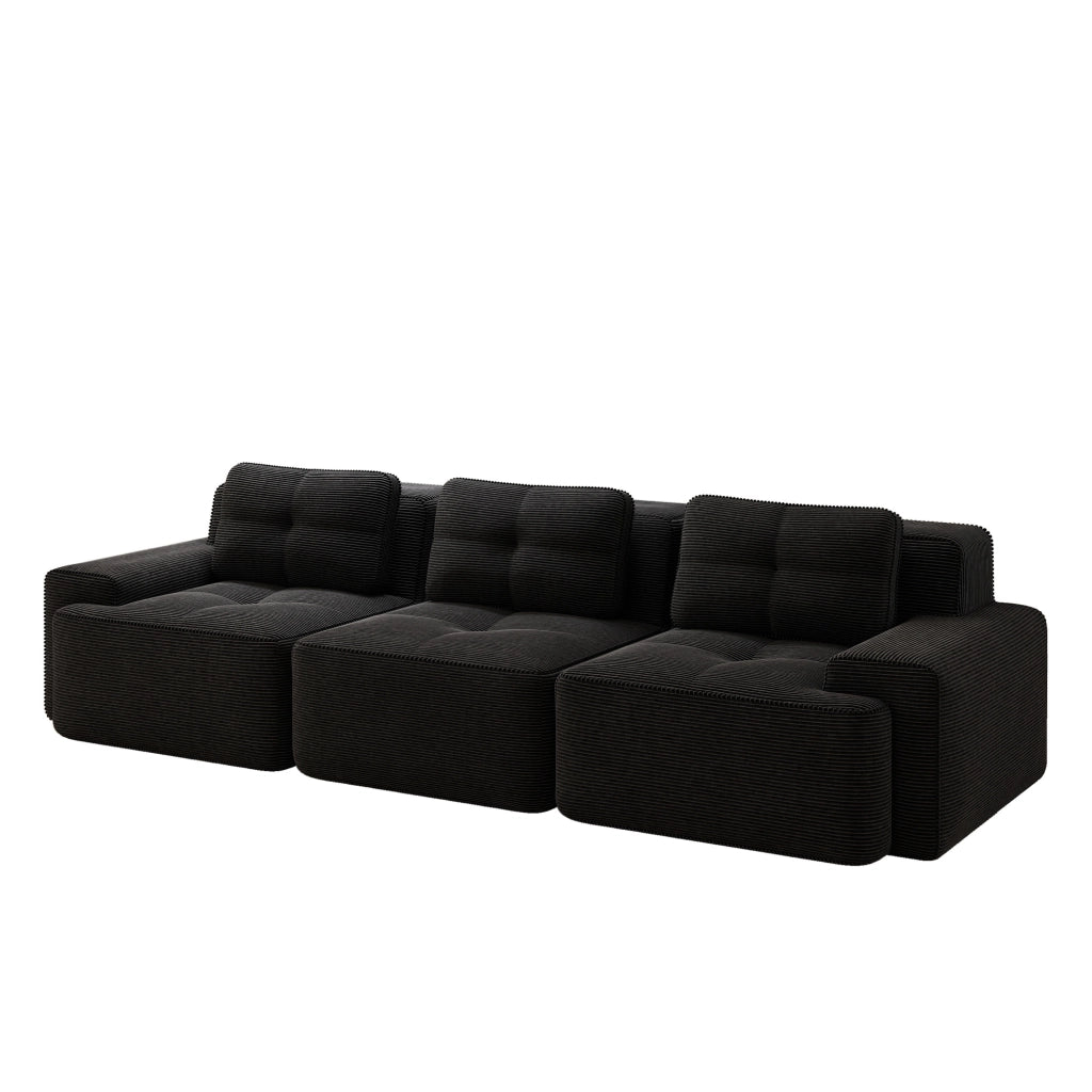 DIVANO Modulare in Velluto a Coste Nero 293x104x69 cm