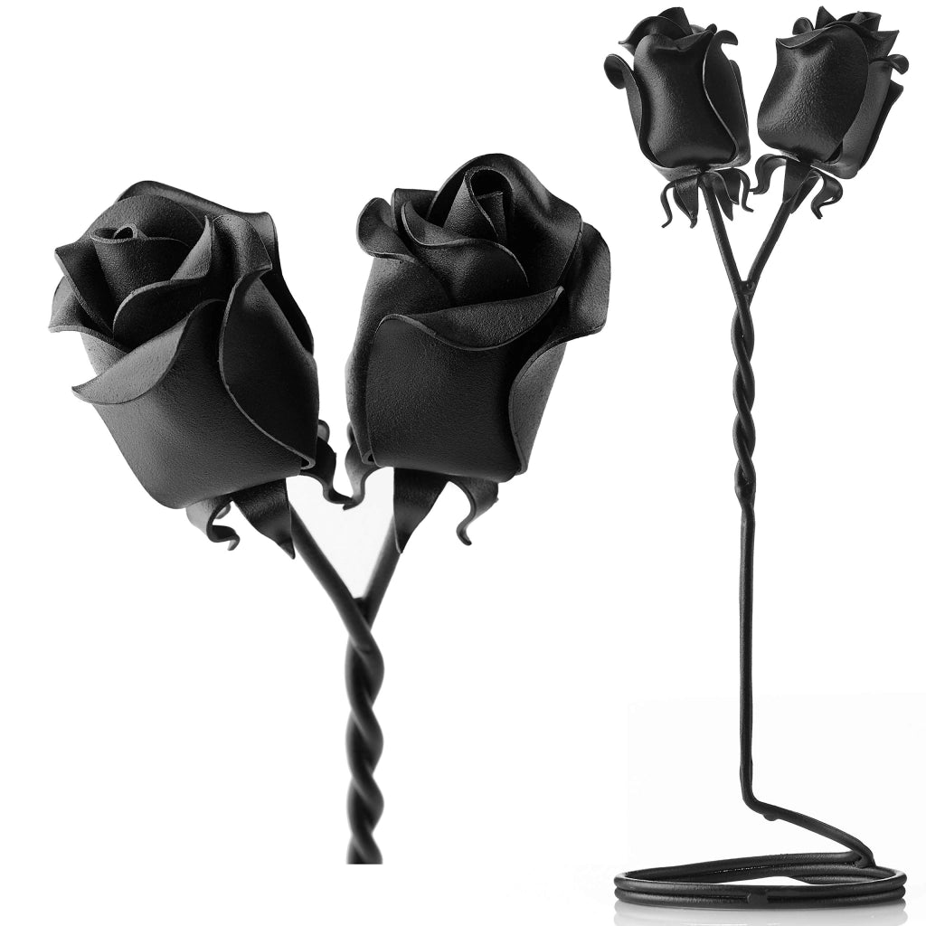 Set di 2 rose di ferro con boccioli rossi, arrotolate, alte 30 cm