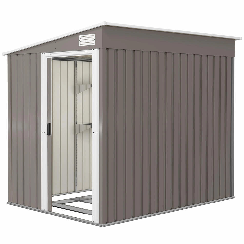 Capanno attrezzi in metallo 2,81m² 154x206,5x181 cm, casetta da giardino in acciaio zincato con tetto monopiovente e base per esterno