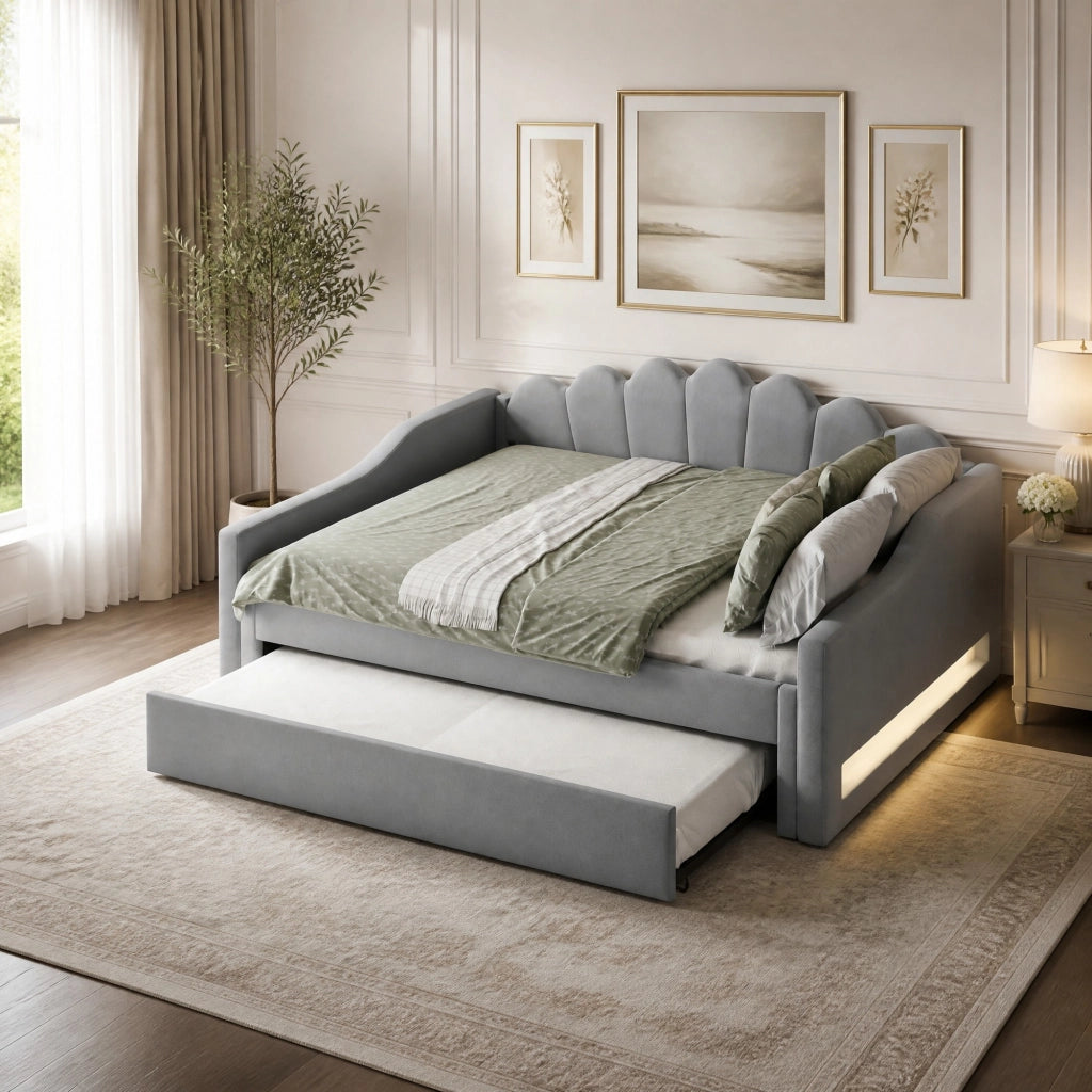Letto daybed 140x200 cm con letto estraibile e LED a 7 colori; grigio