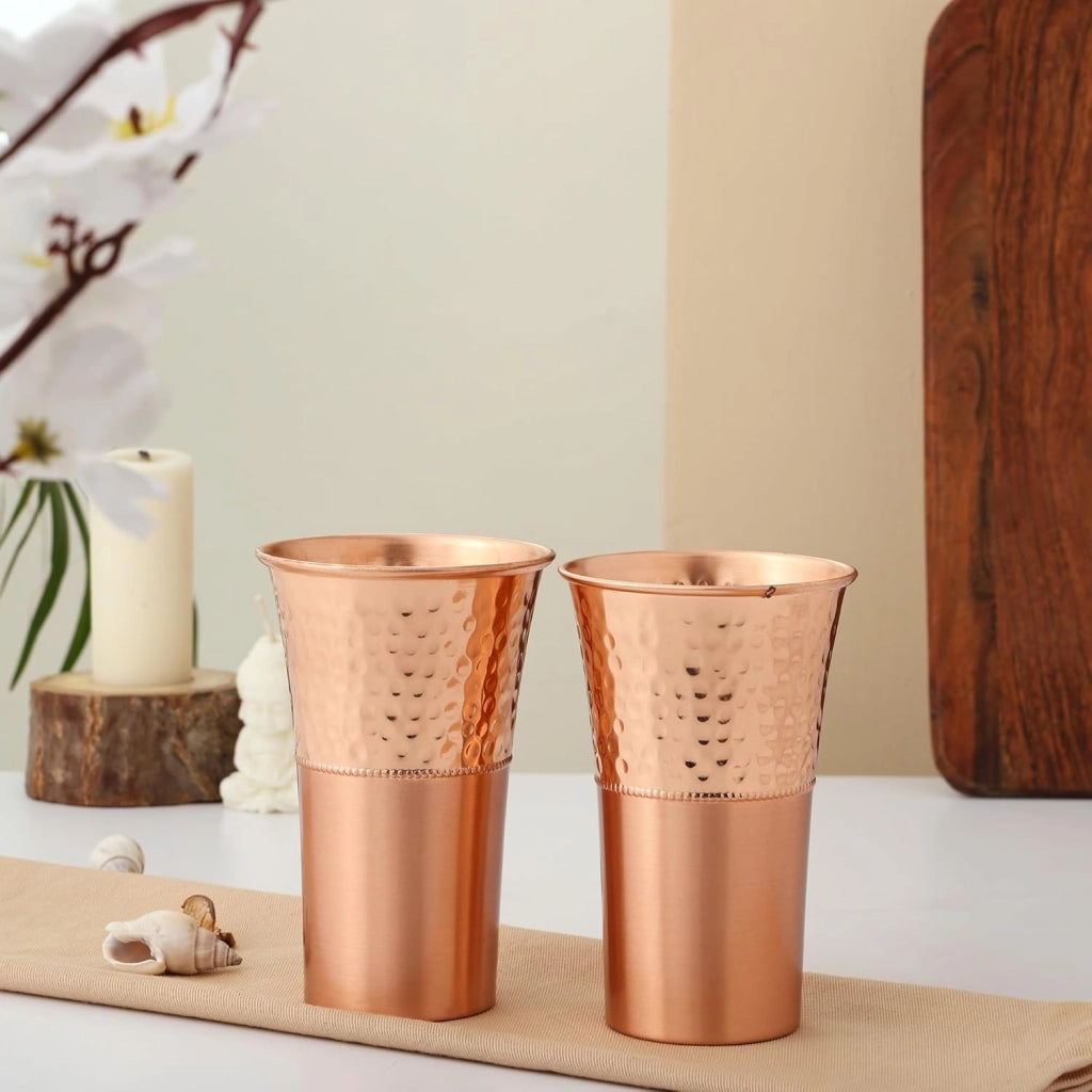 Set di 2 bicchieri in rame, capacità 350 ml, bicchieri per l'acqua secondo i principi dell'Ayurveda