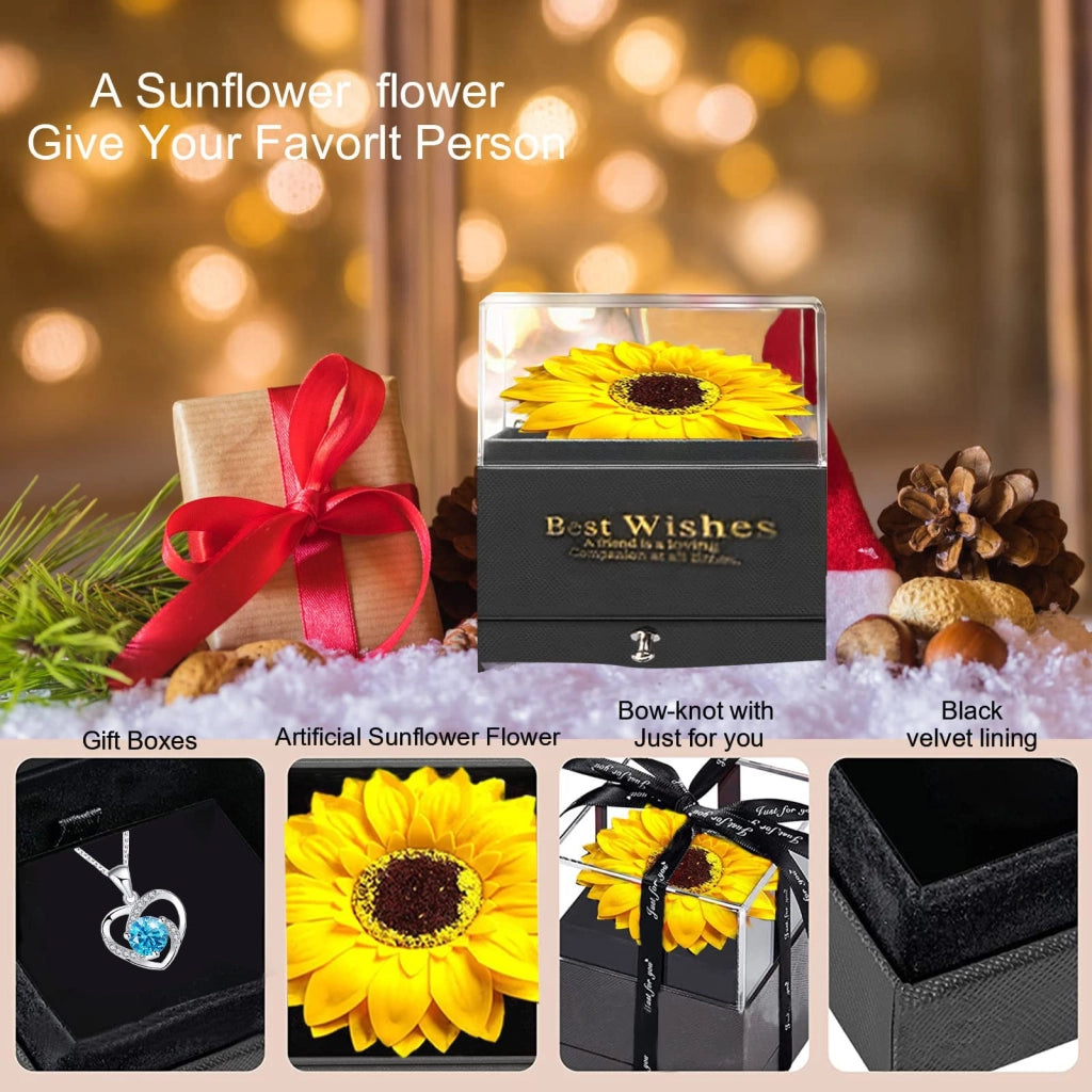 Girasole conservato con ciondolo a forma di cuore, confezione regalo, 1 pezzo