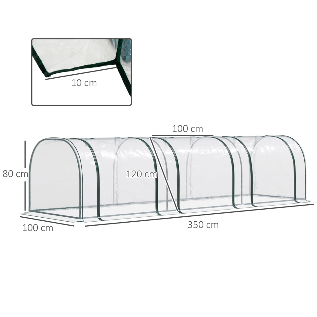 Serra a tunnel in plastica trasparente con porta 350 x 100 x 80 cm