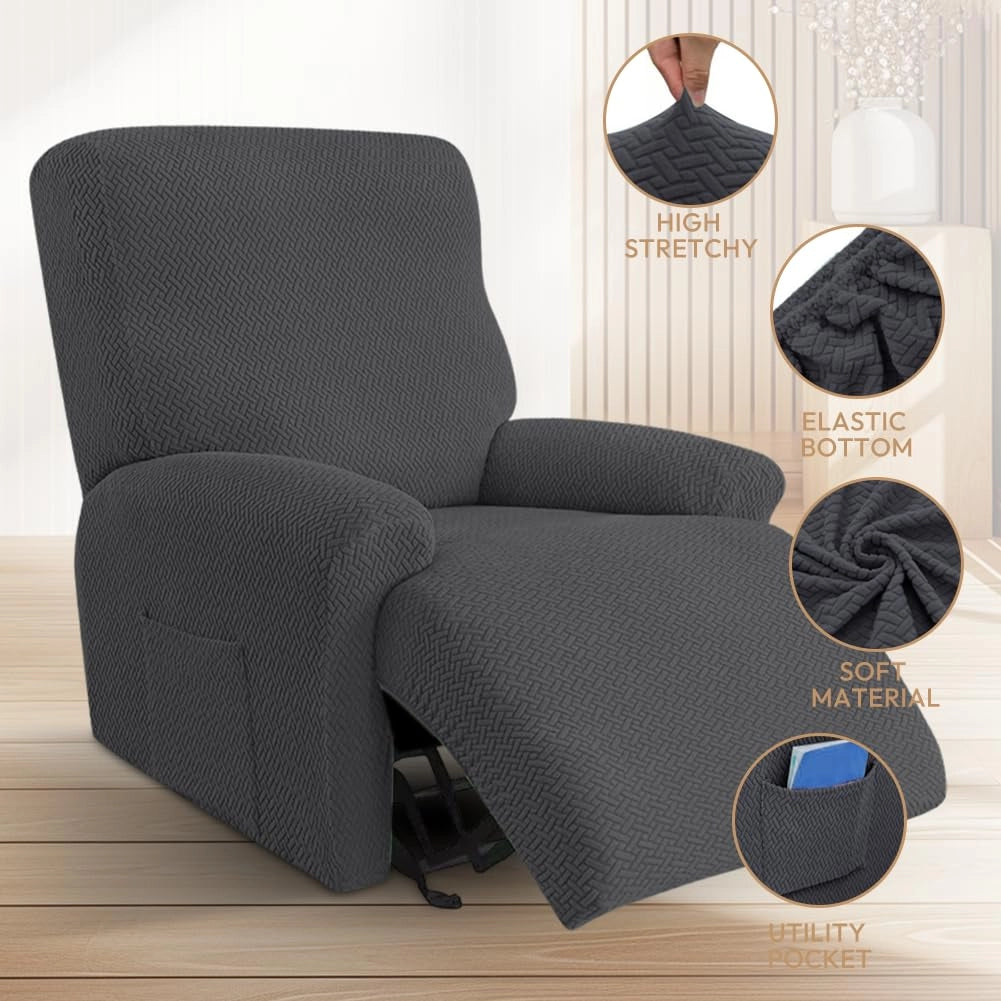 Copripoltrona elasticizzato, set da 4 pezzi, colore grigio scuro, per poltrone relax