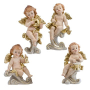 4 angeli con strumenti dorati, 18 cm, multicolore, in resina