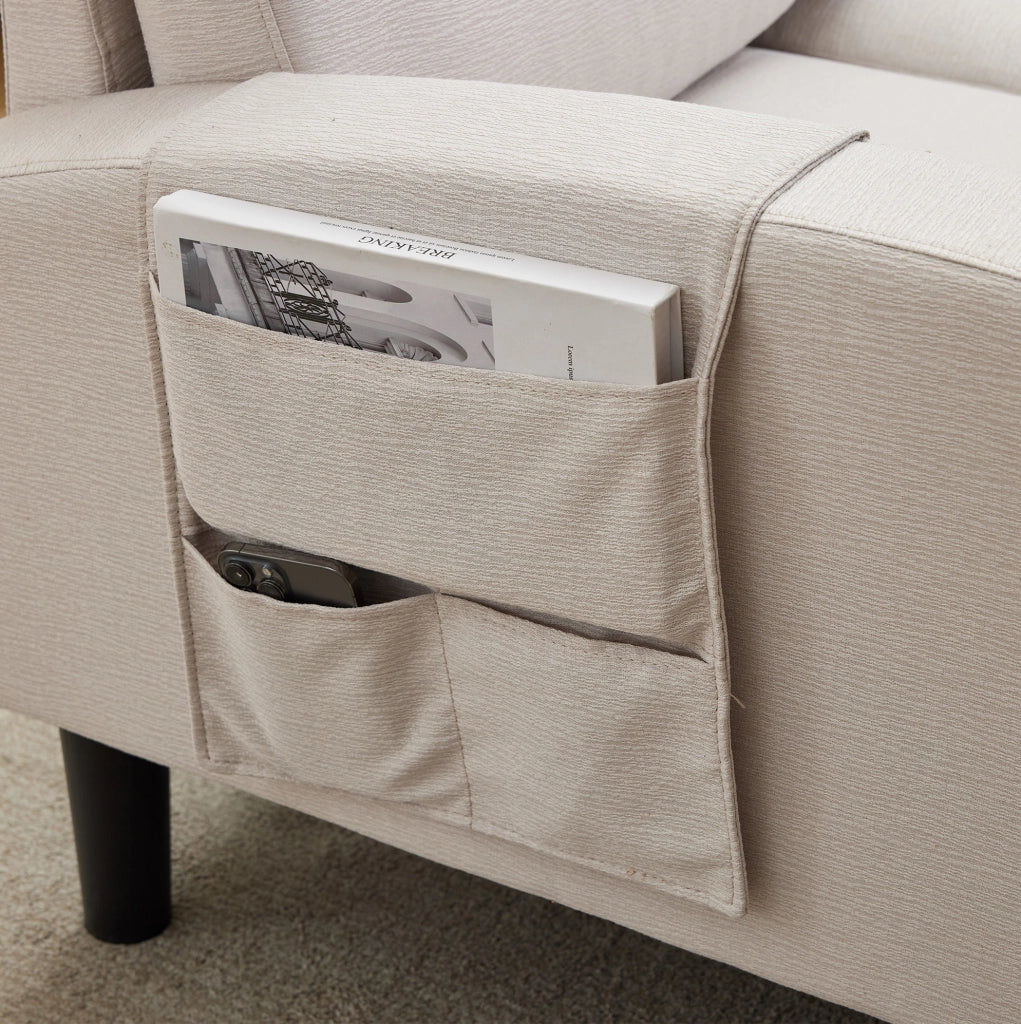 Divano angolare modulare 3 posti con chaise longue e tasche laterali; beige