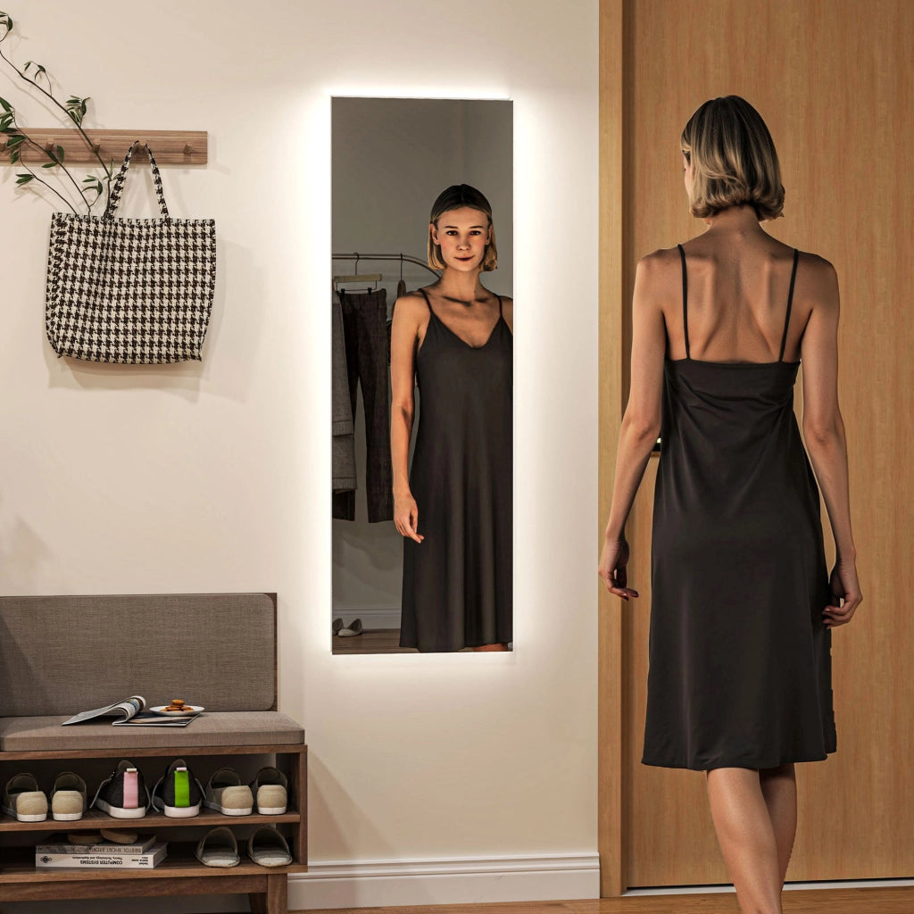 Specchio intero corpo 40x120 cm, da terra e parete, senza cornice, con luce LED e controllo touch, per camera da letto e soggiorno