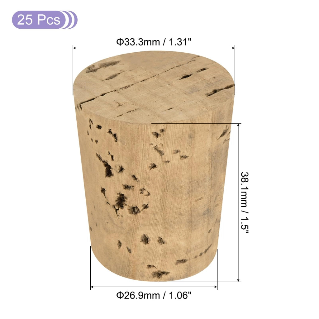 Tappi conici in sughero, confezione da 25 pezzi, dimensioni 33,3 x 26,9 x 38,1 mm, sughero naturale