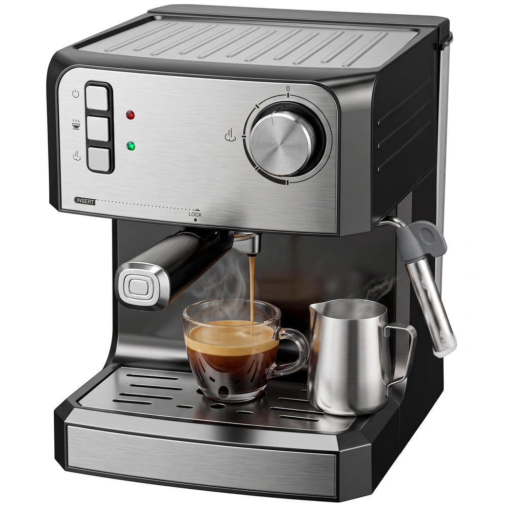 Macchina da caffè espresso 20 bar con montalatte, serbatoio 1,6 l, compatta e pratica per casa, nero