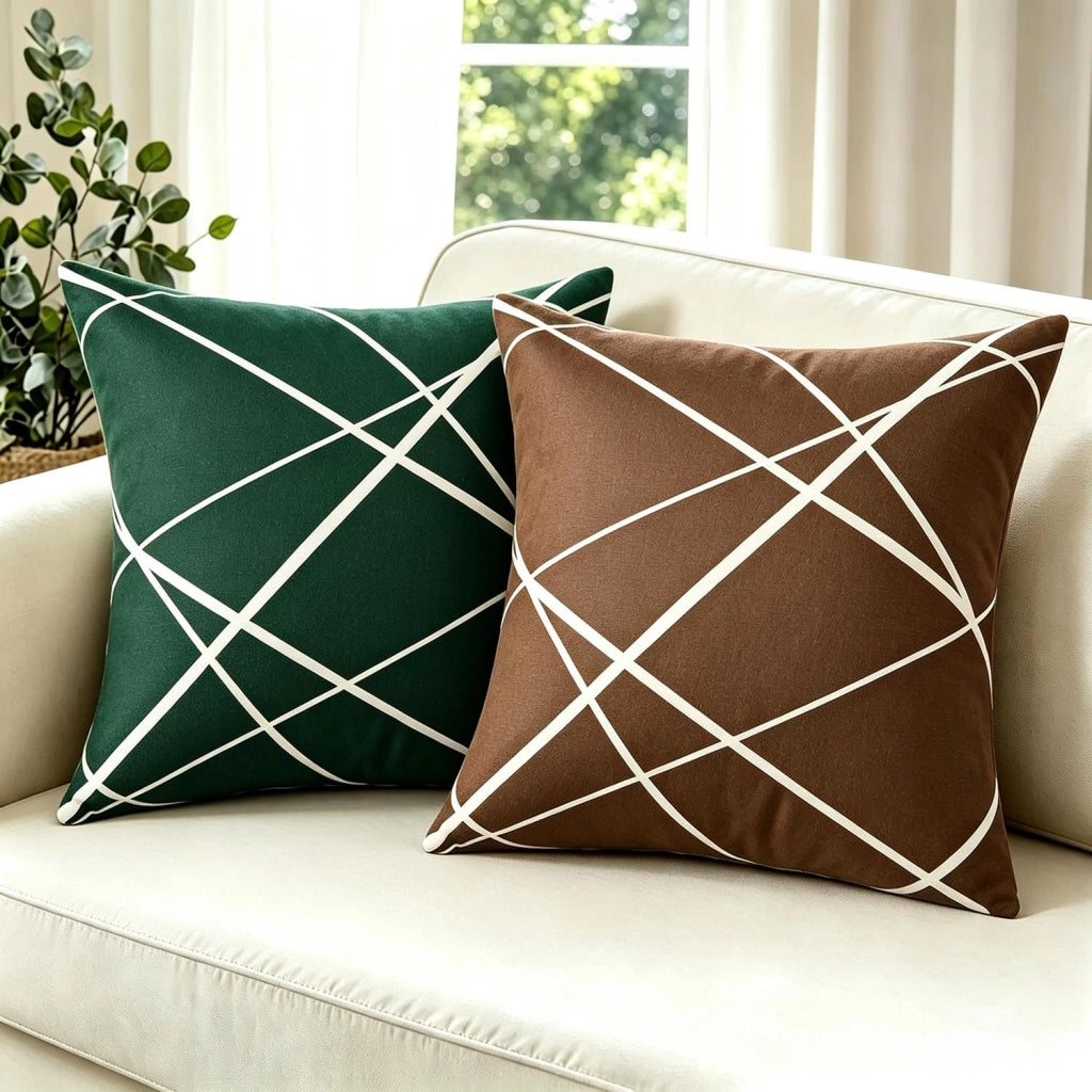 Coperte per cuscini in velluto, 45x45 cm, color marrone e bianco, set da 2, morbide, motivo geometrico