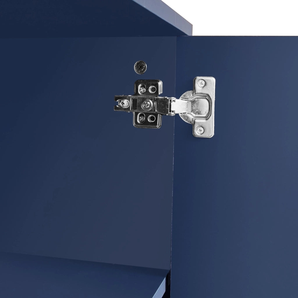 Credenza a 3 ante blu navy con ripiani regolabili e base in metallo