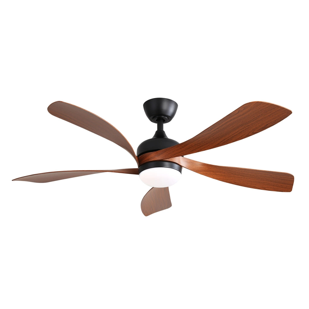 Ventilatore da soffitto 132 cm con LED 18 W, telecomando e 5 pale in ABS nero