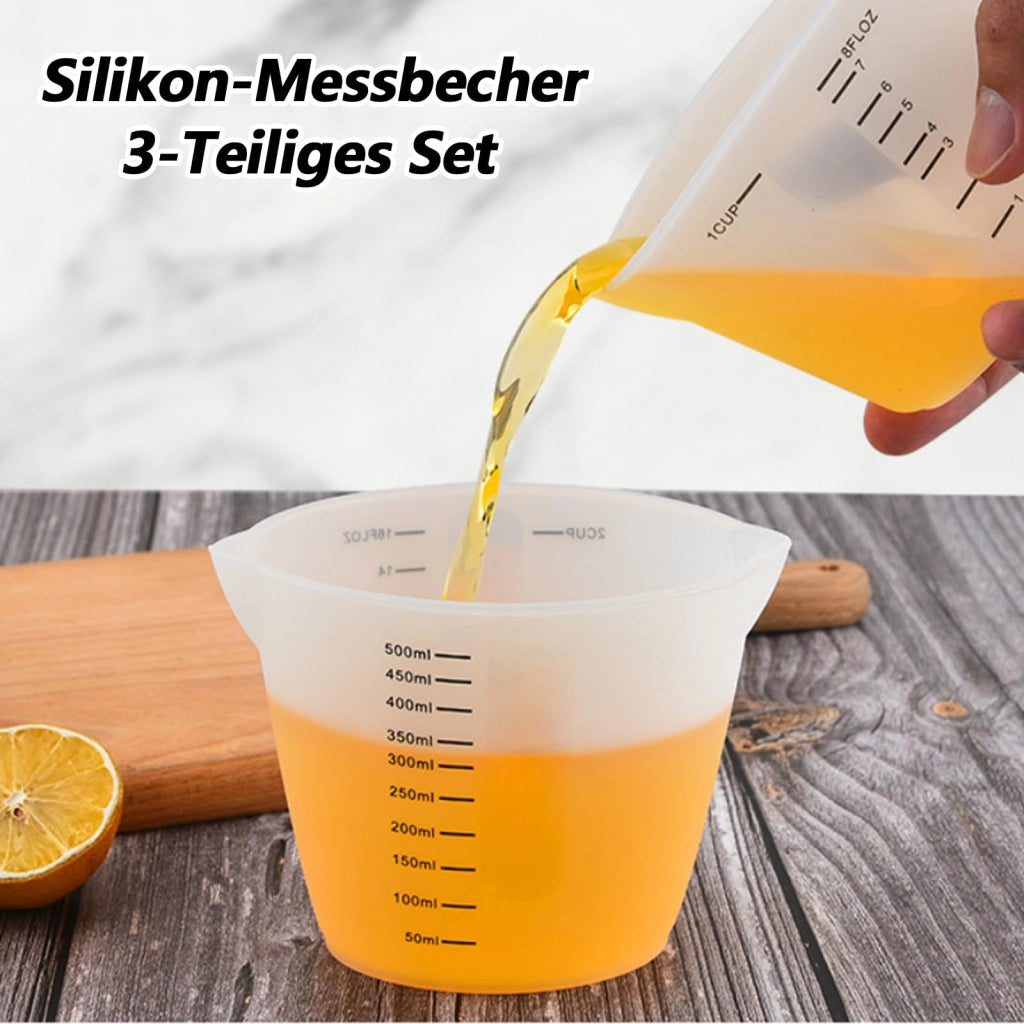 Set di misurini in silicone, 3 pezzi, capacità 100/250/500 ml, trasparenti