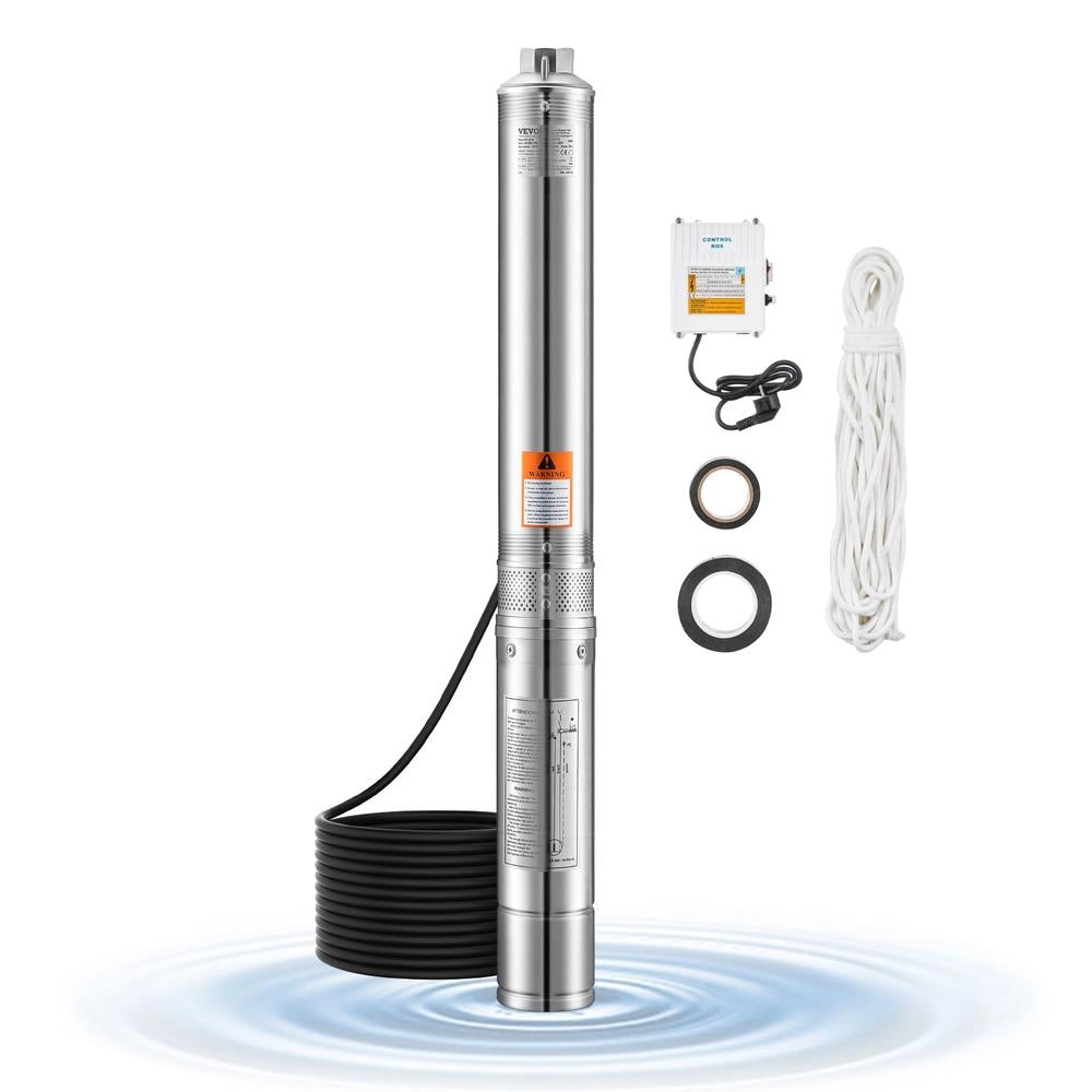 Pompa Sommergibile per Pozzi Profondi 1100W 230V in Acciaio Inox, Portata 65 L/min Prevalenza 85m IP68 con Cavo 20m per Giardino e Irrigazione