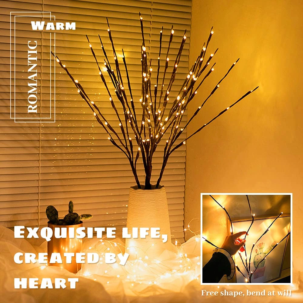 Albero decorativo a LED con 5 rami di salice, altezza 70 cm, 20 lampadine a luce calda