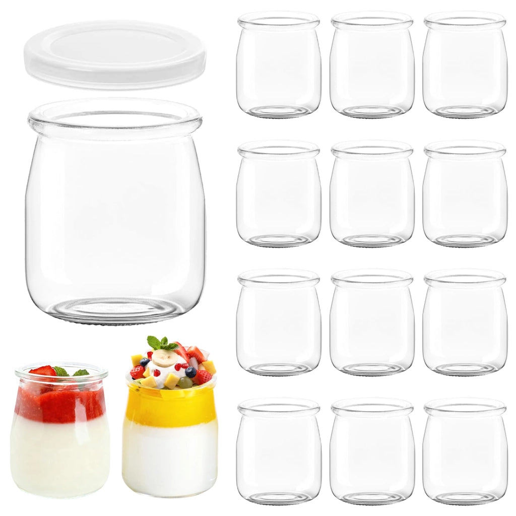 Set di 12 bicchieri per dessert da 200 ml con coperchio in bambù, trasparenti