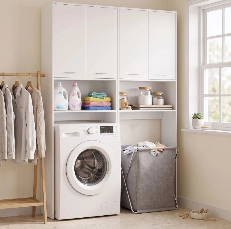 Mobile sopralavatrice bianco a 2 ante con vano aperto, 66 × 24 × 191 cm
