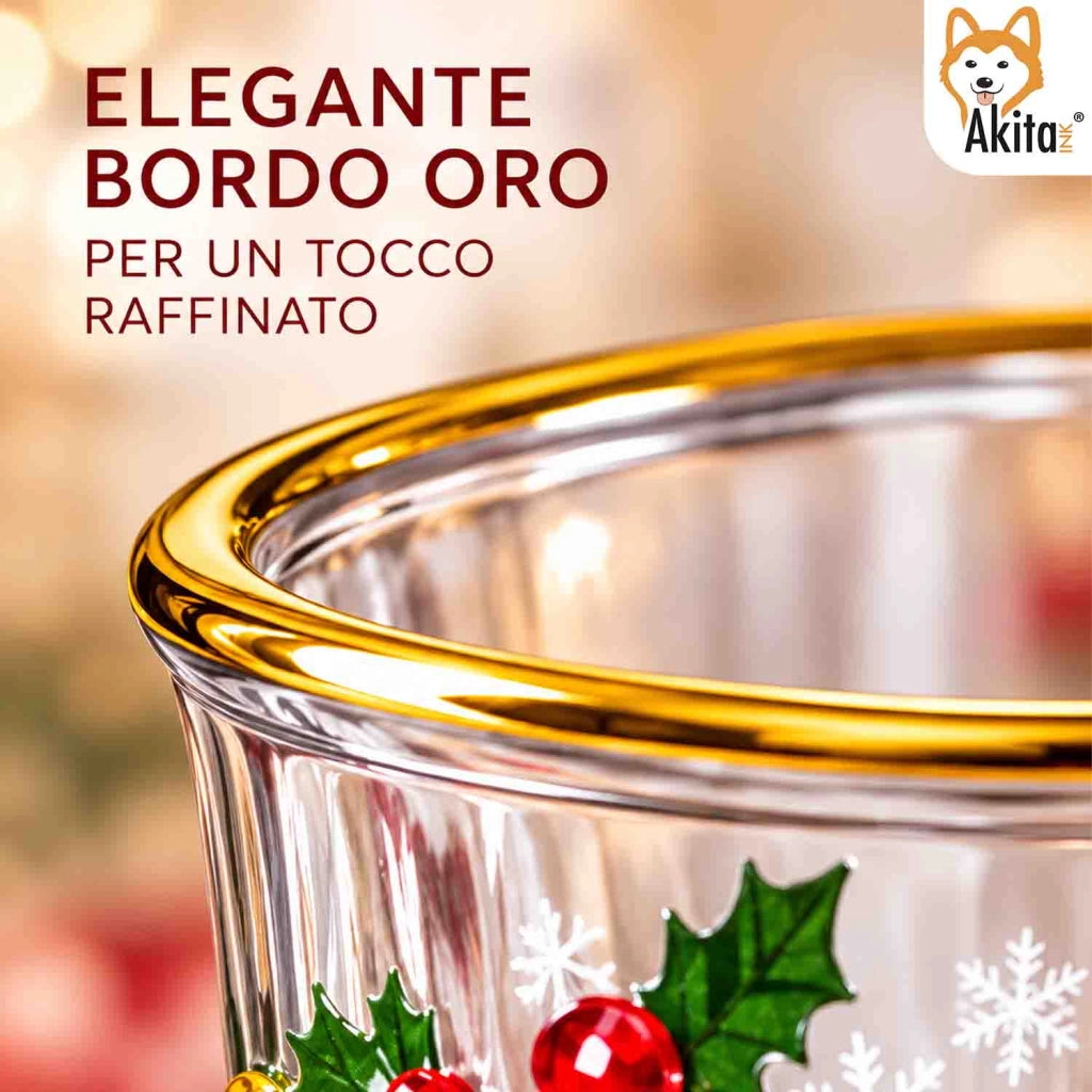 Akitaink Tazza Natalizia Mug Vetro Decorato Babbo Natale